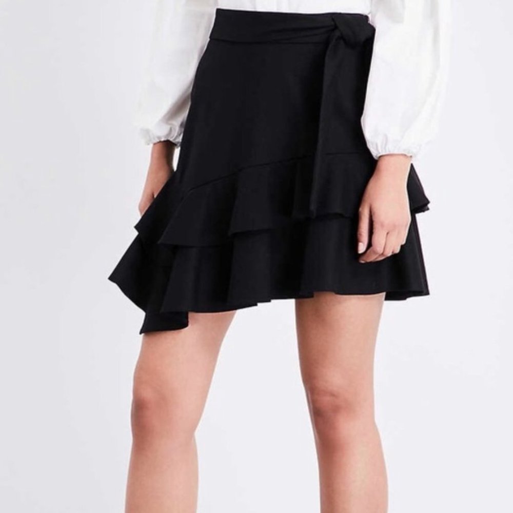 ❤️  MAJE PARIS WOOL ASYMMETRICAL RUFFLE TIERED MINI SKIRT JUPE COURTE A VOLA NWT